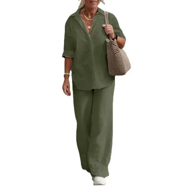 Lightweight &amp; versatile women’s linen set – elegant design, 100% linen, for any occasion