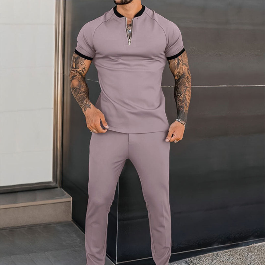 Lightweight &amp; Versatile men’s casual set – slim-fit design, polyester, for summer