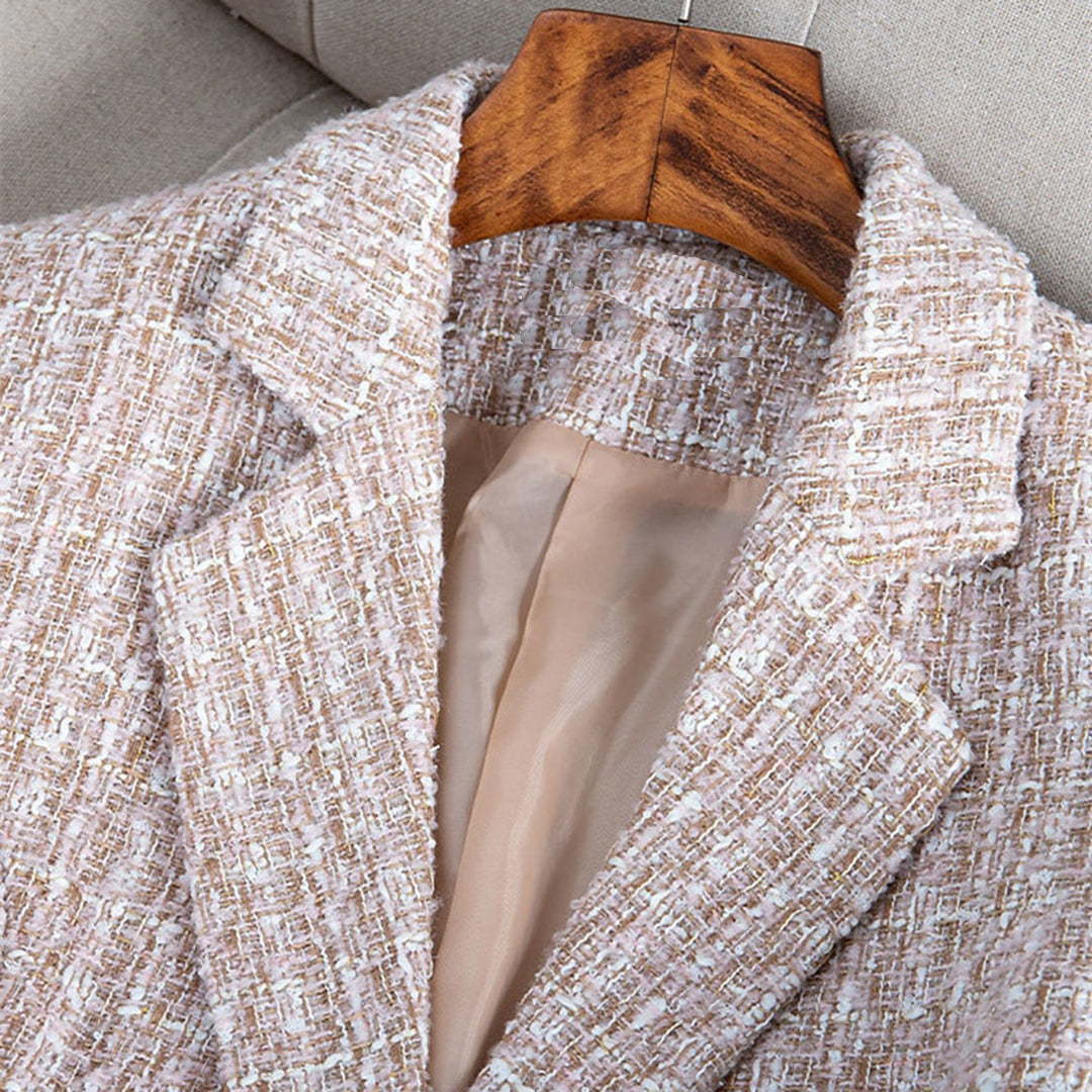 Lightweight &amp; flattering women’s tailored blazer – fitted check pattern, breathable fabric, for spring and summer