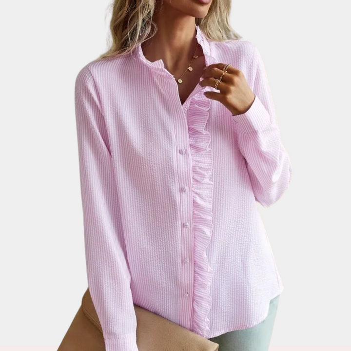 Lightweight women’s striped summer blouse – casual fit, polyester, for warm weather