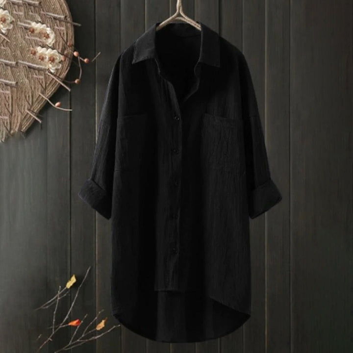 Lightweight women’s button-up blouse – long sleeve, high-quality polyester, for office and casual wear