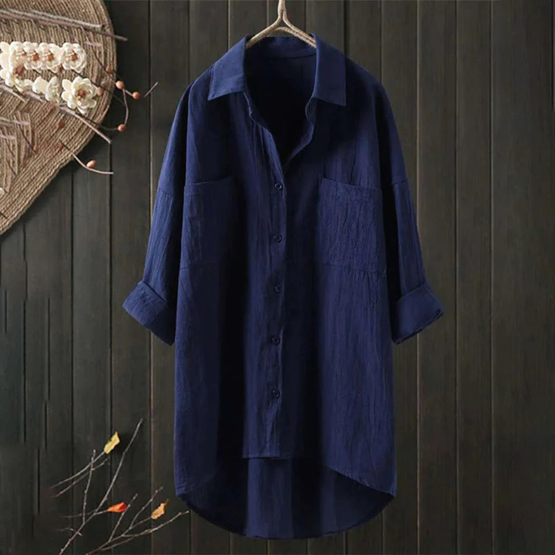 Lightweight women’s button-up blouse – long sleeve, high-quality polyester, for office and casual wear