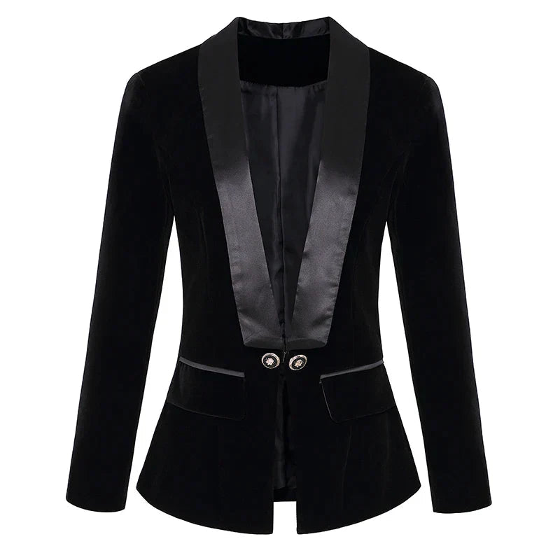 Luxurious women’s velvet blazer – satin lapel, tailored fit, for versatile occasions