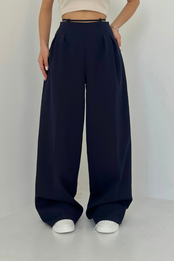 High-Waisted Wide-Leg Pants in Dark Blue, Soft and Comfortable Palazzo Pants for Effortless Style