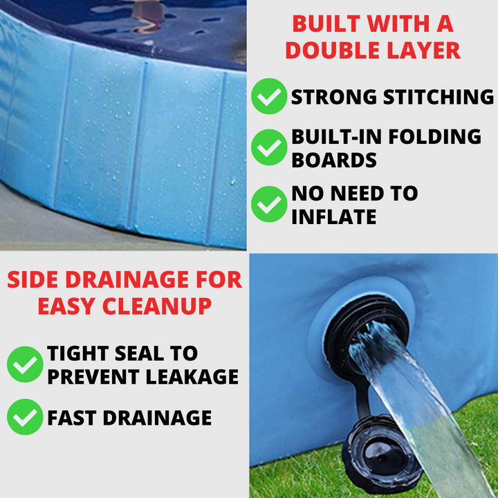 Pop-Up Dog Pool Foldable - Outdoor Bath And Pool For Pets, Summer 2025 Easy Setup, Side Drain, Durable Lining