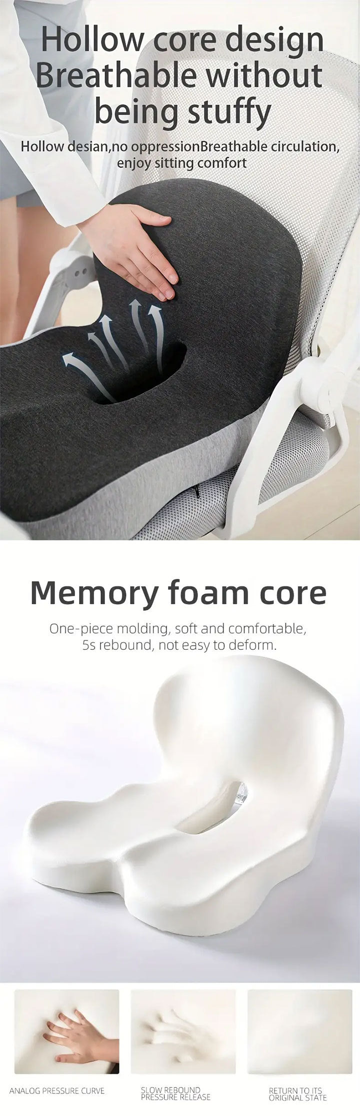Ergonomic Memory Foam Seat Cushion with Back Support – Lumbar Relief for Office Chair Car Wheelchair 2026