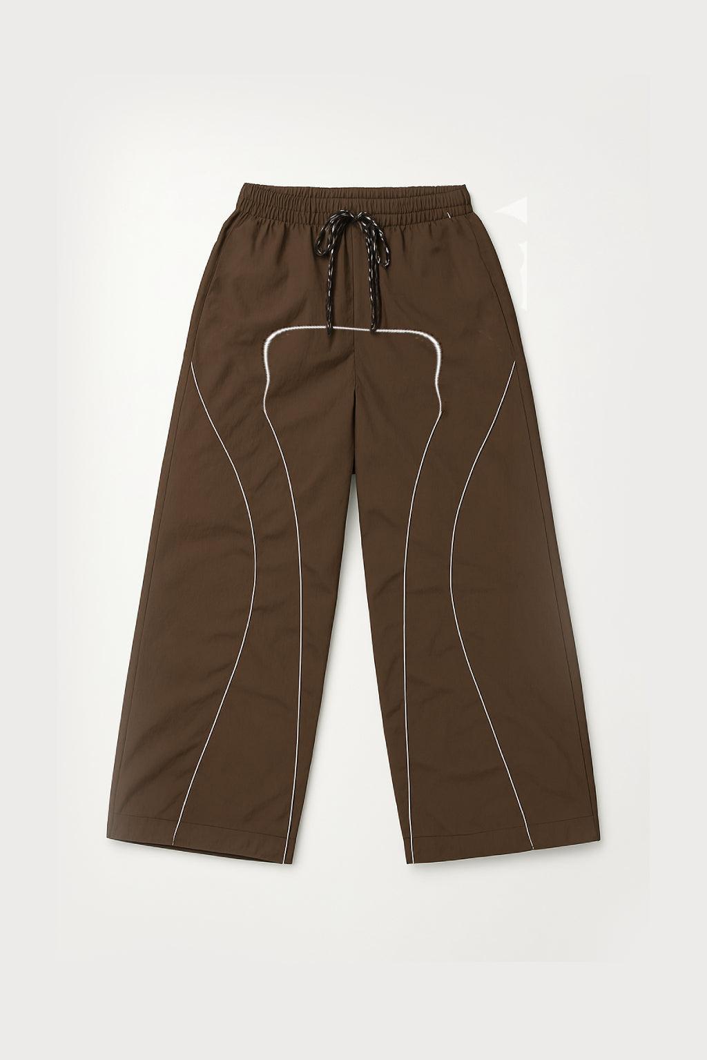 Brown Parachute Pants with Adjustable Drawcord, Six-Pocket Design, Oversized Fit for Casual and Urban Wear