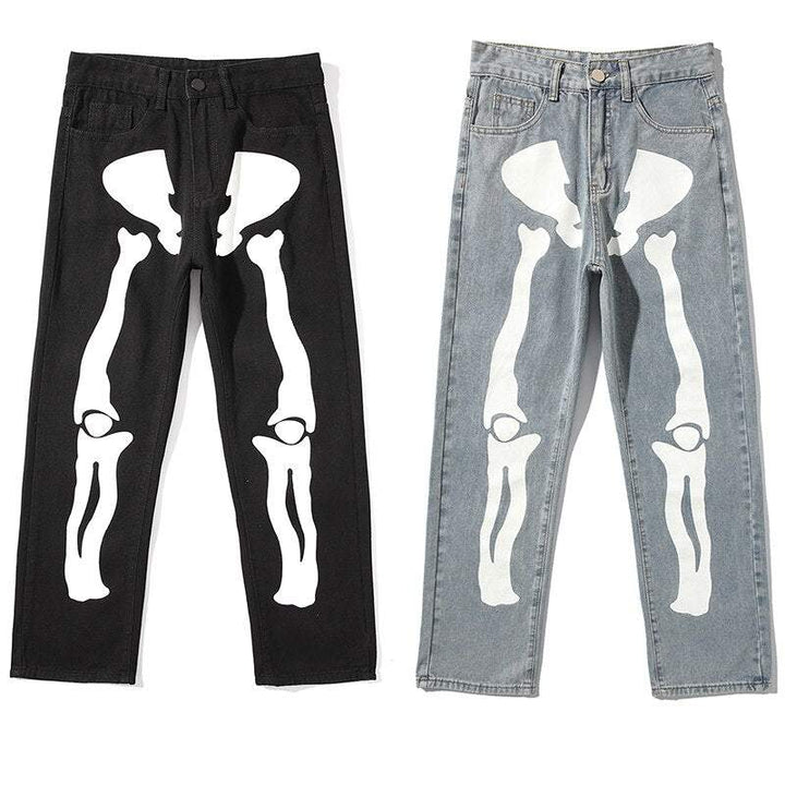 Y2K Skeleton Pants Unisex Cotton-Polyester Blend with Striking Skeleton Designs and Multiple Pockets
