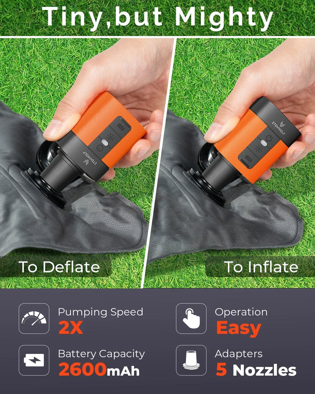 Portable Electric Air Pump with 2600mAh Battery for Quick Inflation, Ideal for Camping and Outdoor Use