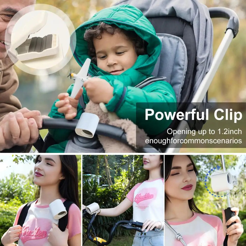 Rechargeable Clip-On Mini Fan with 360-Degree Rotation, Adjustable Speed, USB and Battery Powered for Versatile Cooling