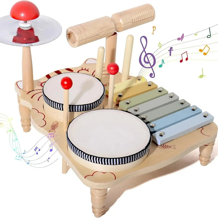 Wooden Xylophone Drum Set For Toddlers Montessori Musical Toy