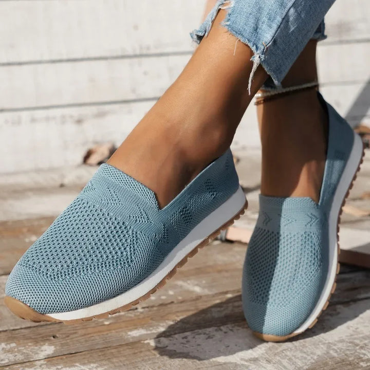 Solid color Casual Flats Slip-On Mesh Breathable Round Toe Shoes Women&
