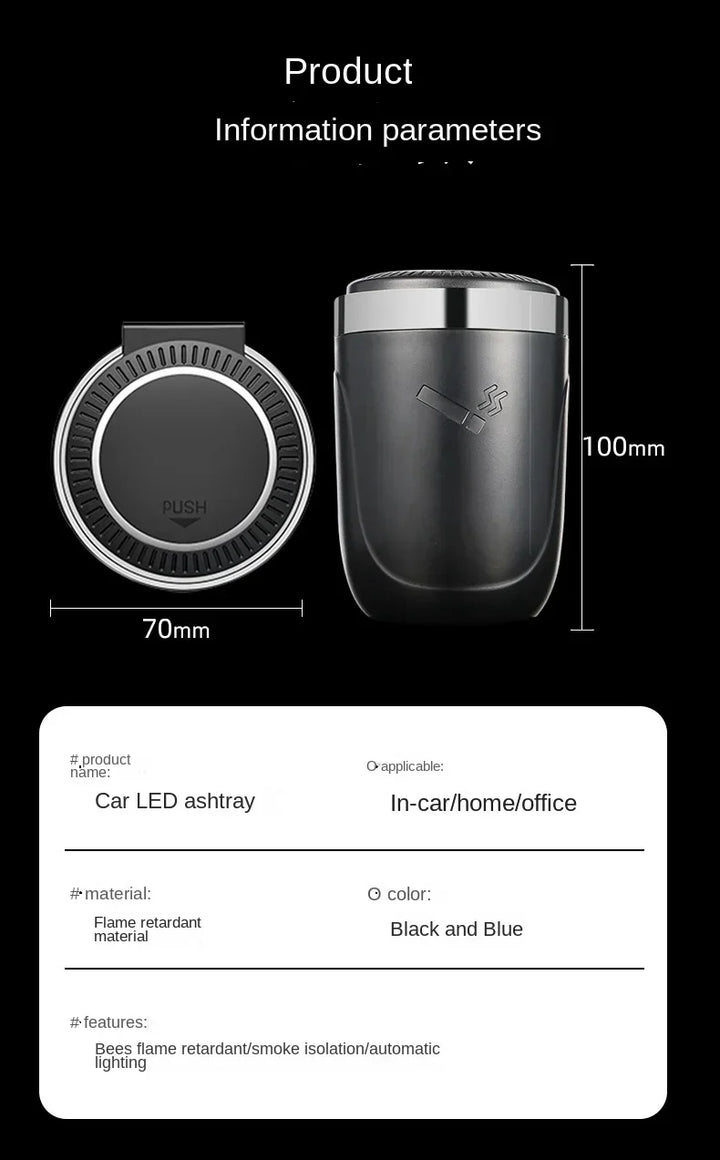 Car Ashtray One-Click Opening with LED Light - Splash Proof Alloy Liner, Automotive Interior Accessory Fall 2026 Gift