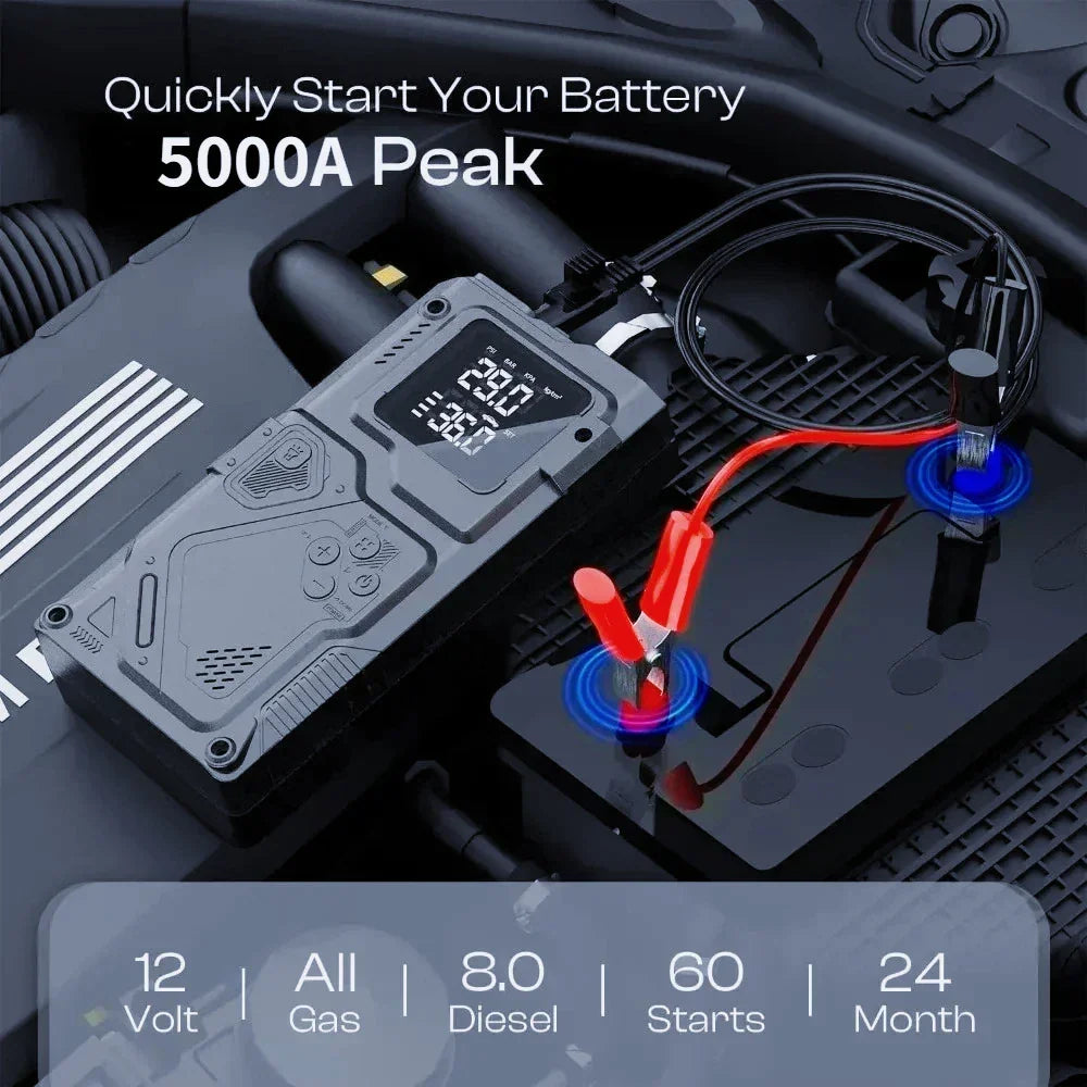 Jump Starter With Air Pump 6 In 1 Car Battery Booster 5000A Peak 150 PSI Tire Inflator 400LM LED Light Fall 2025 Prep