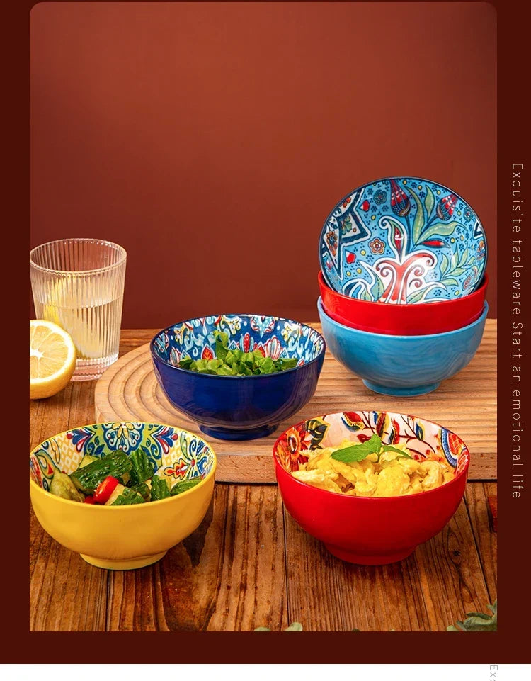 Bohemian Ceramic Rice Bowl Retro Noodle Bowl Kitchen Gift
