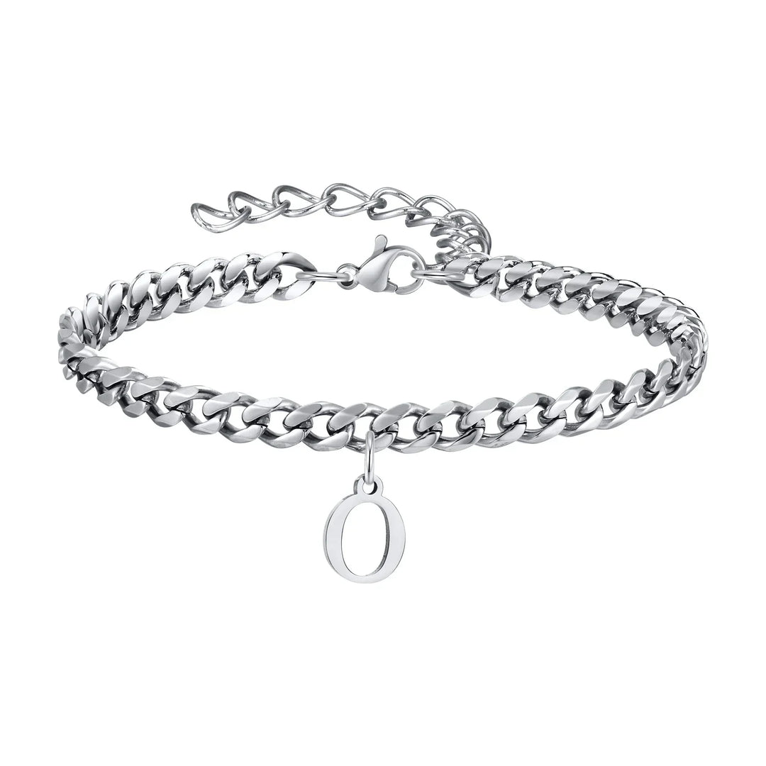 Initials Cuban Link Bracelet Stainless Steel Adjustable