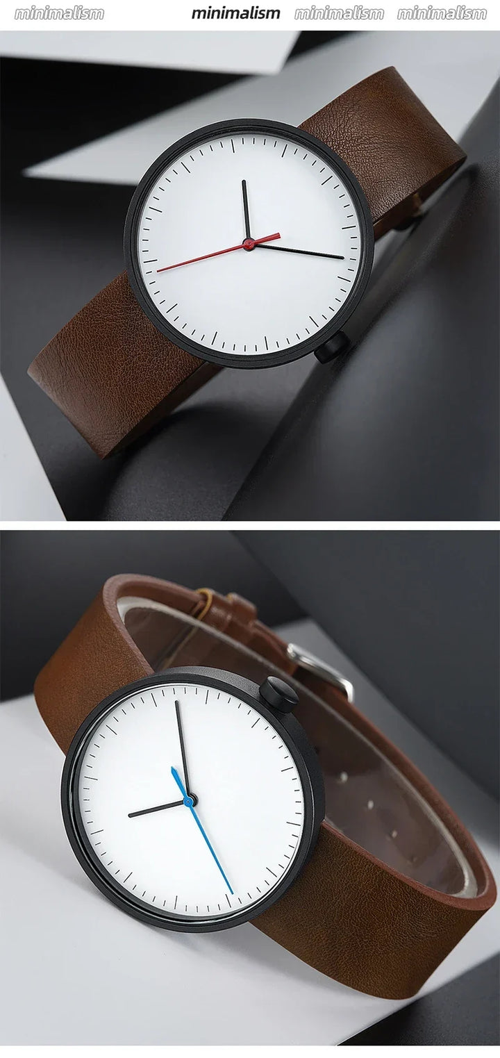 Classic unisex quartz wristwatch – leather strap, round dial, minimalist everyday timepiece