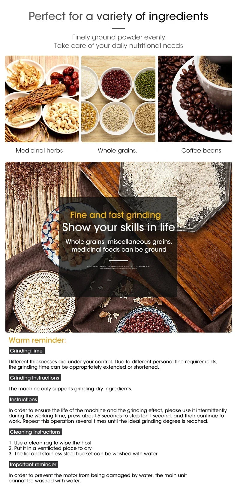 Coffee Grinder Mini Electric Stainless Ultrafine 300ml