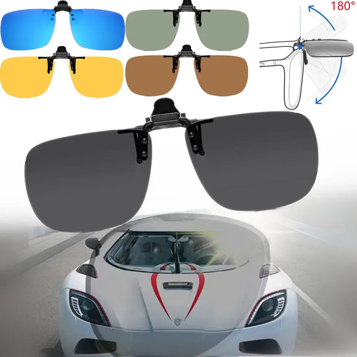 Clip-On Sunglasses Polarized UV400 Night Vision Driving Glasses Square Clip-Ons Anti-Glare Vintage Style 2026