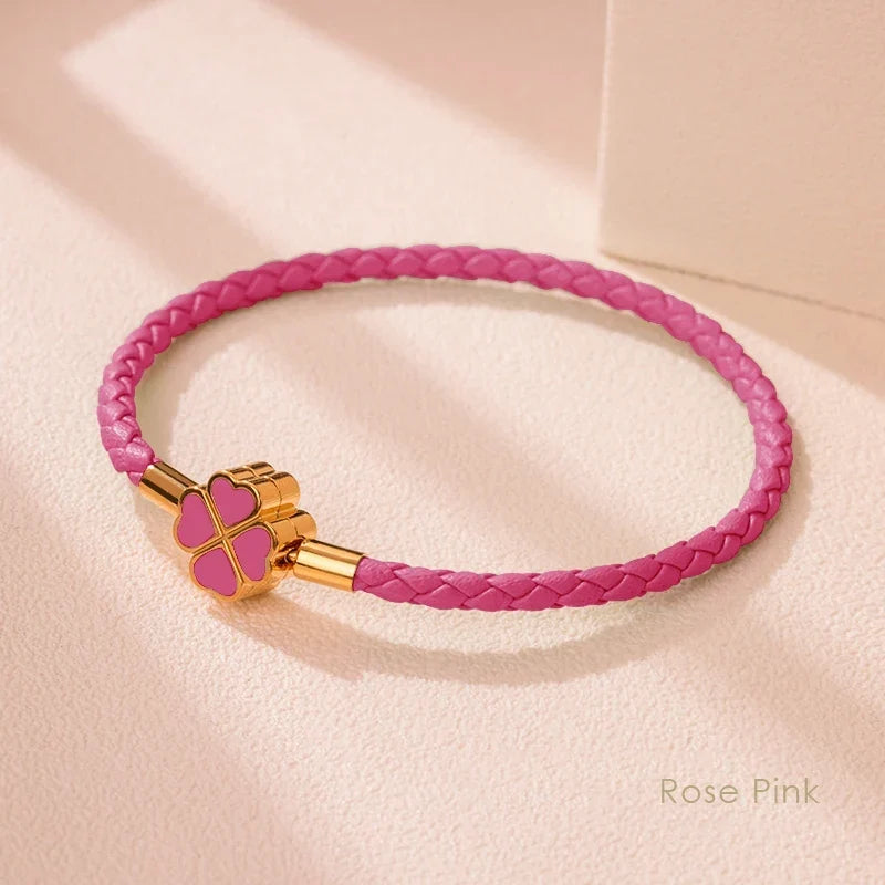 Four Leaf Clover Braided Leather Lucky Bracelet Gift