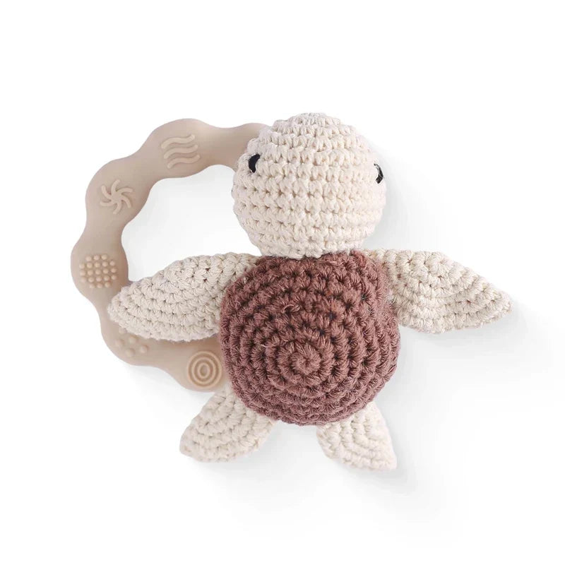 Crochet Bear Teether Rattle Ring Newborn Sensory Toys