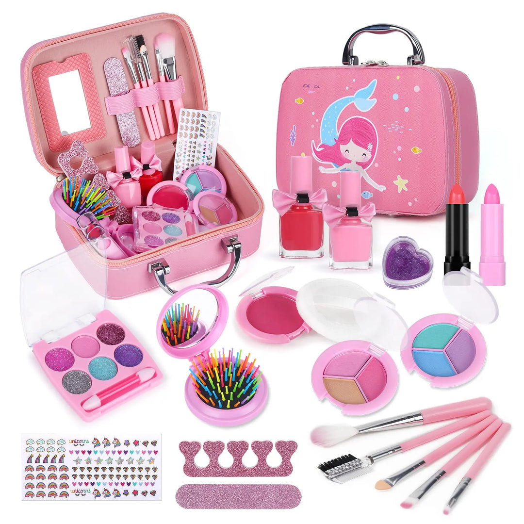 Kids Makeup Kit Pink Washable Princess Play Set Safe Non Toxic Back To School Gift 2025
