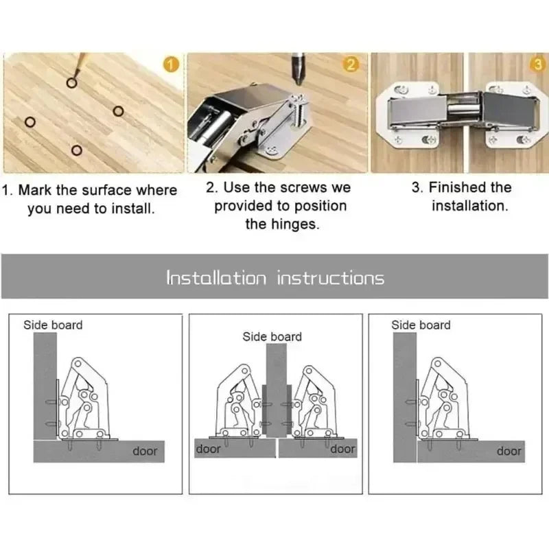 Stainless Steel Cabinet Hinges 90 Degree No-Drilling for Kitchen Furniture 10PCS