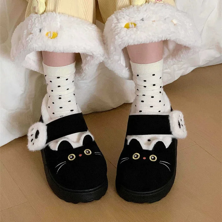 Soft Women’s Cat Slippers - Cat-Face Design, Plush Lining, Cozy Indoor Lounging