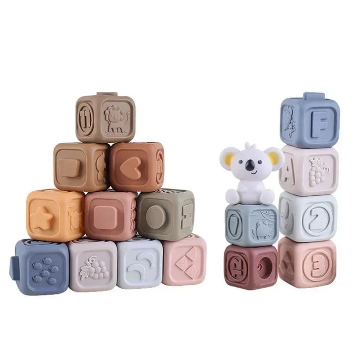 Silicone Montessori Building Blocks for Babies - Stacking and Teething Toys for Early Learning, Safe and Lightweight, Bright colours