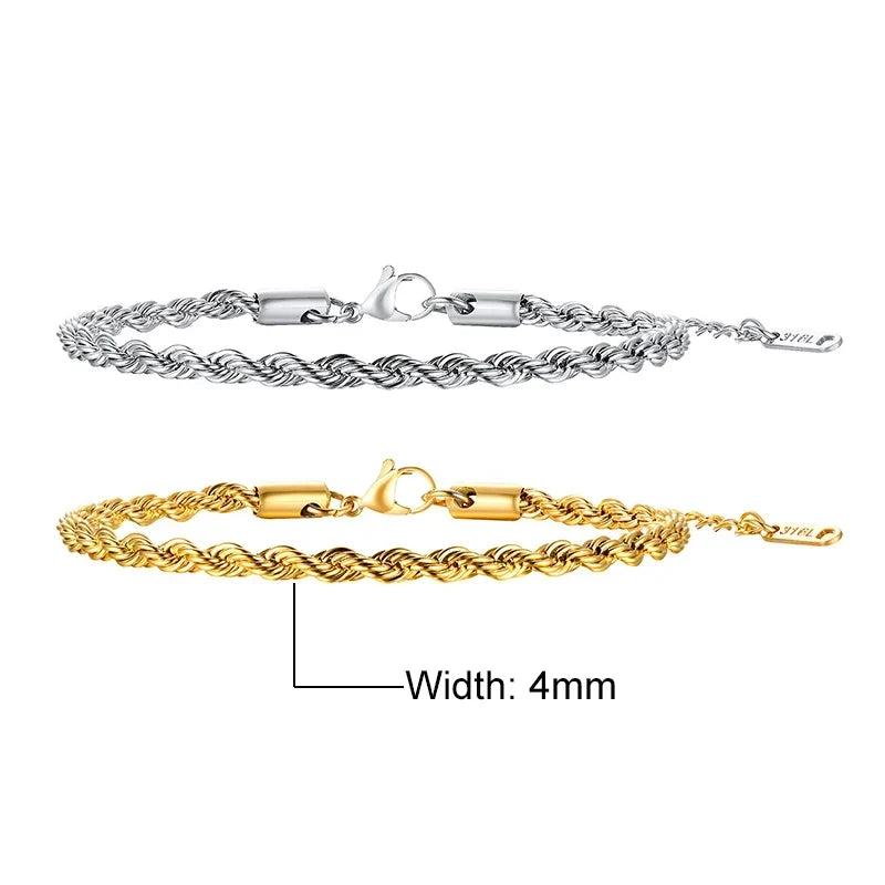 Stainless Steel Rope Chain Bracelet Twisted Singapore