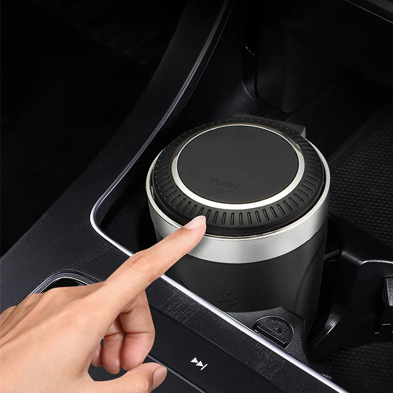 Car Ashtray One-Click Opening with LED Light - Splash Proof Alloy Liner, Automotive Interior Accessory Fall 2026 Gift