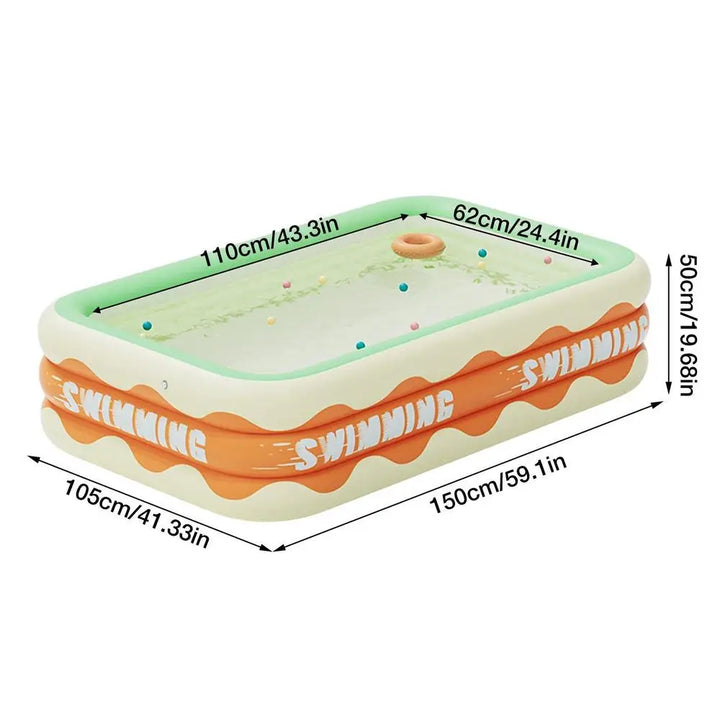 Inflatable Family Swimming Pool with Thickened Bubble Bottom for Kids and Adults, Easy Setup Indoor/Outdoor Fun