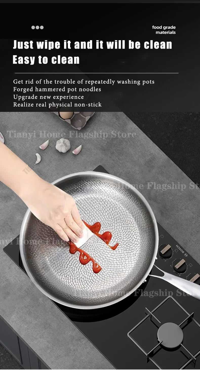 Titanium-Coated Stainless Steel Non-Stick Wok Pan – Gas and Induction Compatible Kitchen Cookware