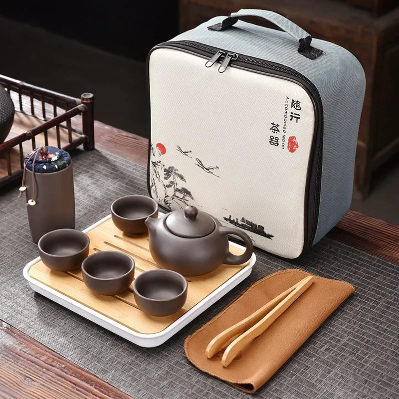 Purple Clay Travel Tea Set Portable Kung Fu Teaware