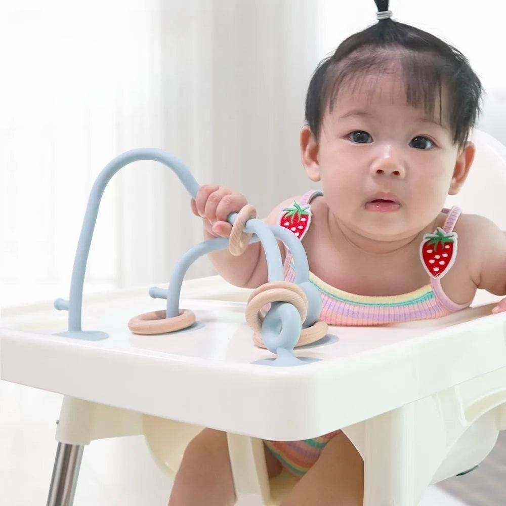 Soft Silicone Teether Toy with Wooden Ring, Safe Teething Ring for Infants, Ideal for Teething Relief and Sensory Exploration