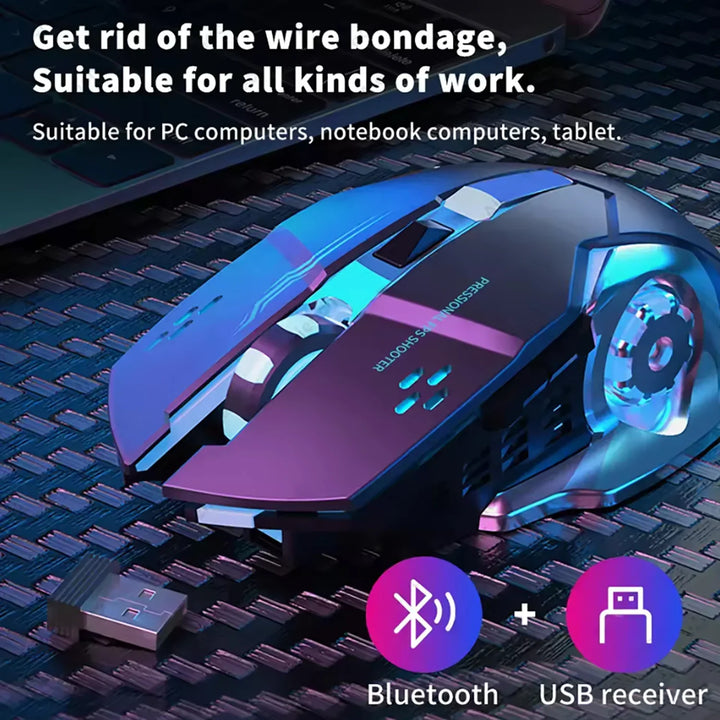 Wireless Rechargeable Gaming Mouse Bluetooth Silent Backlit