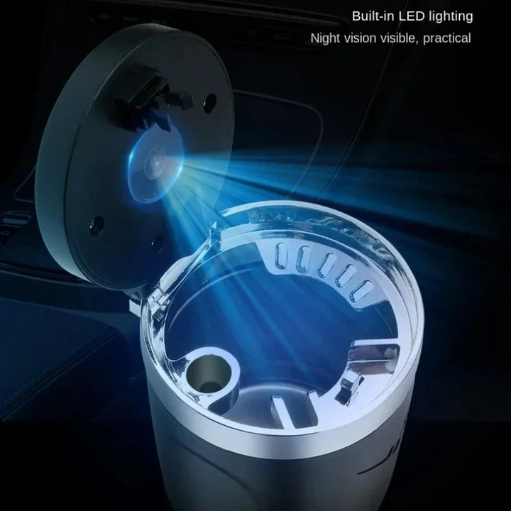 Car Ashtray One-Click Opening with LED Light - Splash Proof Alloy Liner, Automotive Interior Accessory Fall 2026 Gift