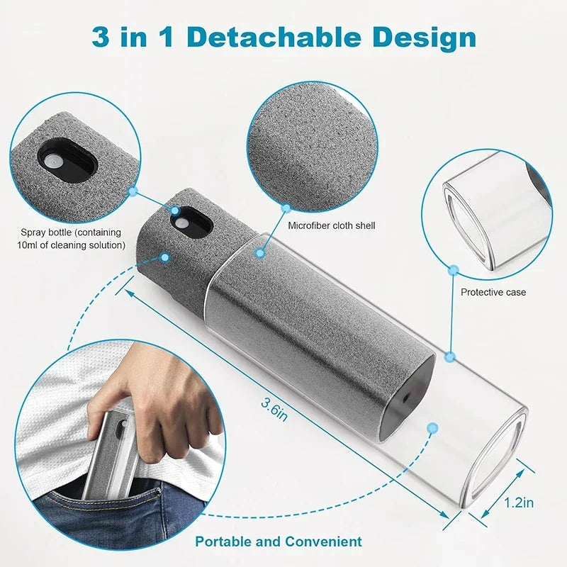Microfiber Screen Cleaner Spray Set with Cloth &amp; Brush for Smartphones, Tablets, Laptops