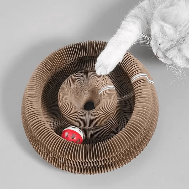 Foldable cardboard cat scratcher with catnip and bell – multi-level kitten claw toy 2026