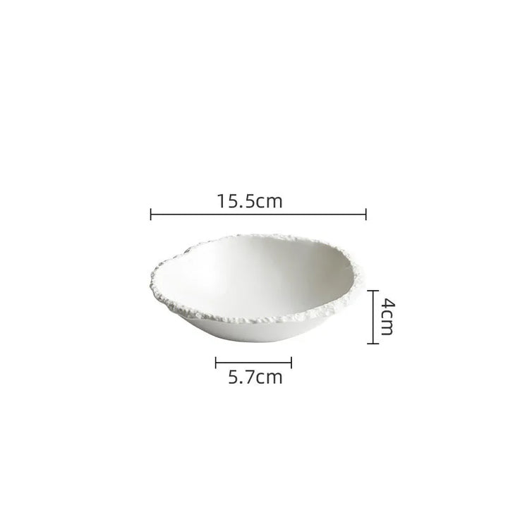 White Porcelain Rock Edge Soup Bowl Modern Tableware