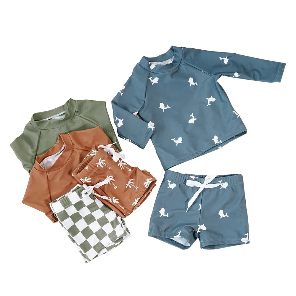 Breathable unisex baby swimsuit - long sleeve rash guard, polyester elastane, for summer pool