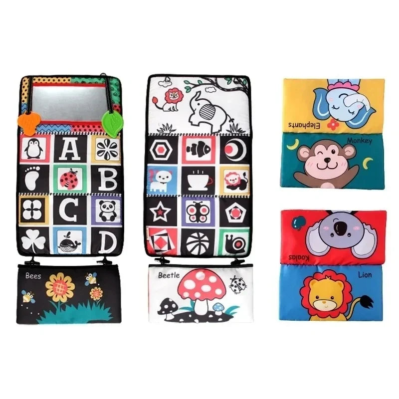 High Contrast Baby Tummy Time Pillow with Mirror, Teething Toy, and Crinkle Paper for Infants 0-6 Months