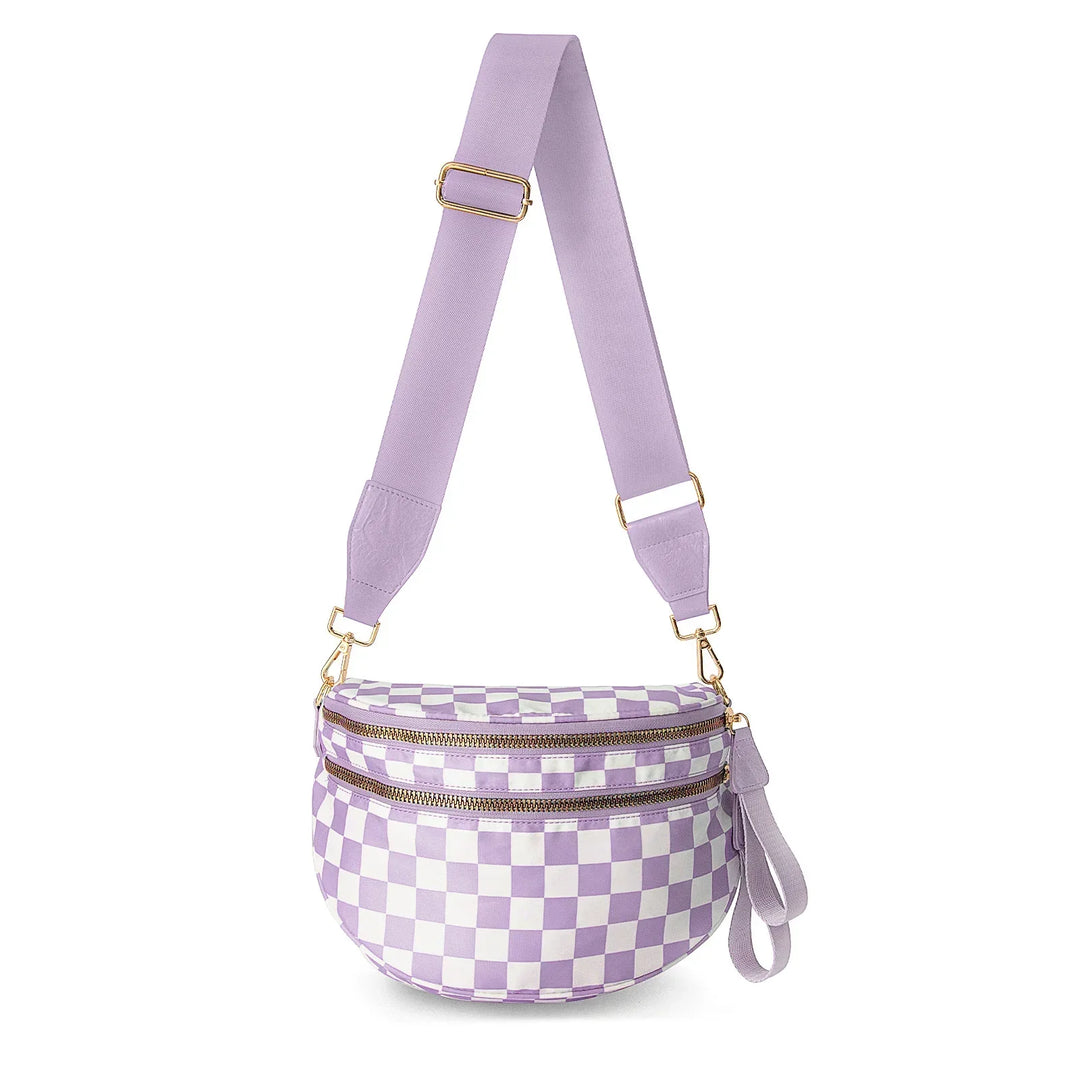 Versatile unisex crossbody bum bag – checkered nylon, box shape, travel and daily use