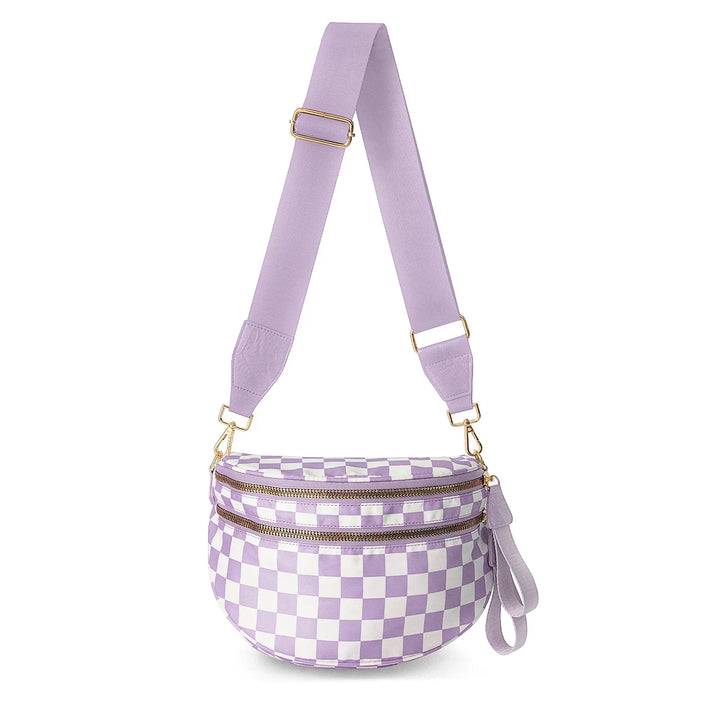 Versatile unisex crossbody bum bag – checkered nylon, box shape, travel and daily use