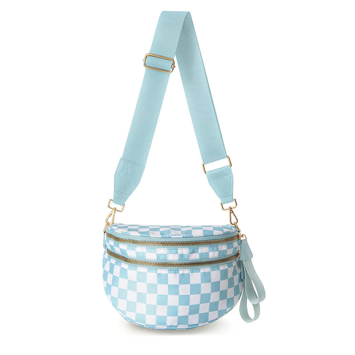 Versatile unisex crossbody bum bag – checkered nylon, box shape, travel and daily use