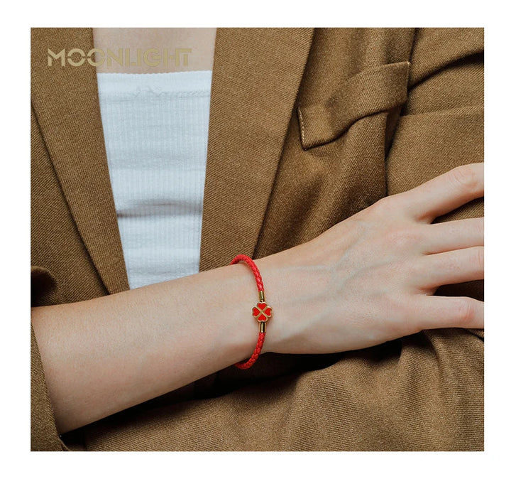 Four Leaf Clover Braided Leather Lucky Bracelet Gift
