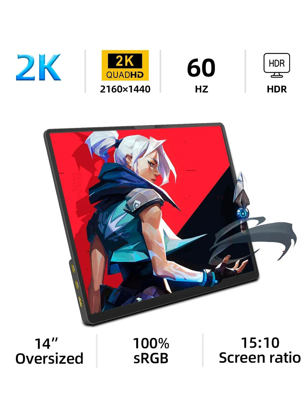 2K 14 Inch Portable Monitor 60Hz HDR Lightweight Travel