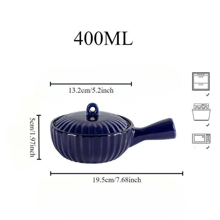 Ceramic Single Handle Bowl With Lid Japanese Style