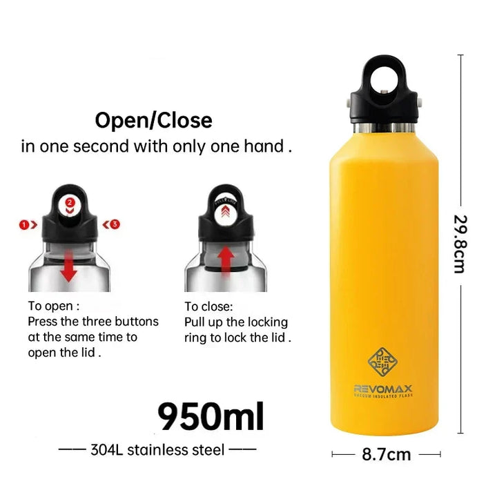 950ml Large Capacity Stainless Steel Thermos Flask Portable Insulated Tumbler No Screw Lid for Travel Outdoors
