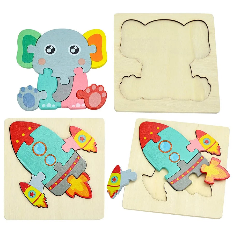 3D Wooden Animal and Vehicle Puzzle for Kids, Educational Montessori Toy for Cognitive Development and Fine Motor Skills